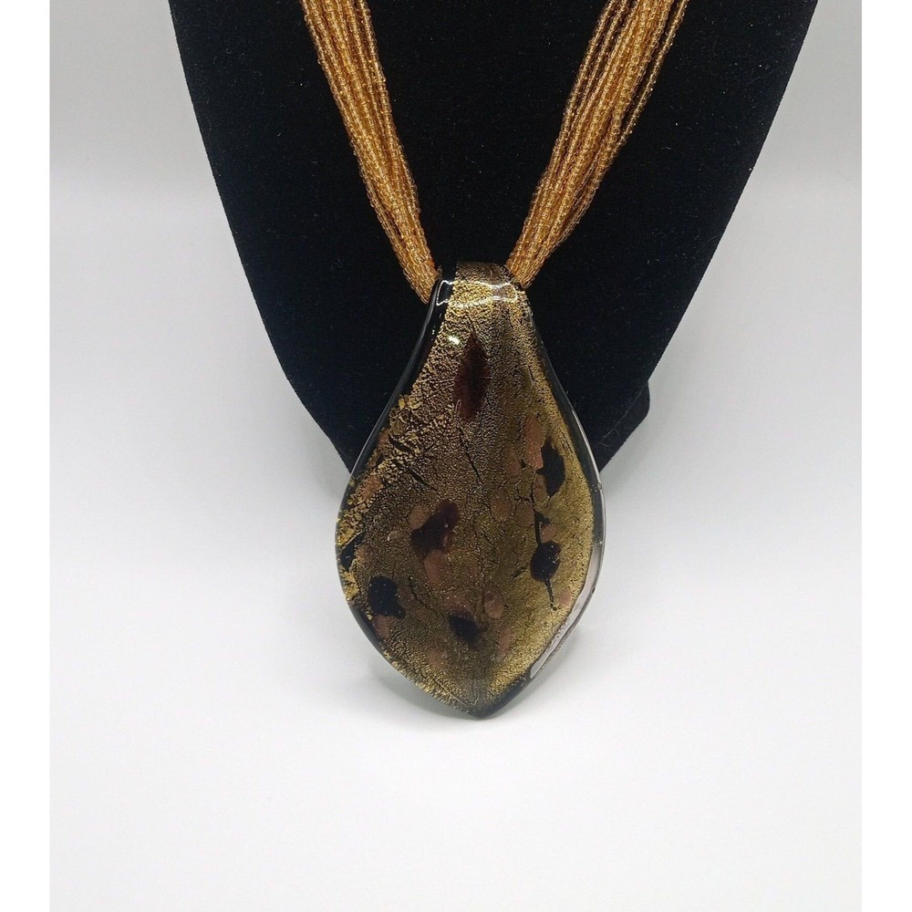 Glass Pendant Multi Strand Seed Bead Necklace
